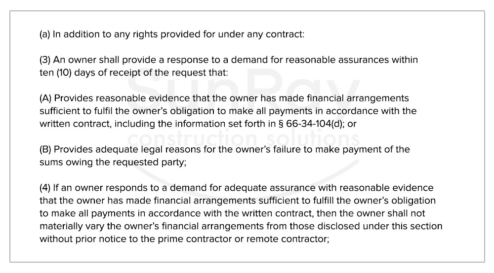 Other Rights The Tennessee Prompt Payment Act Reasonable Assurances and Stopping Work inar
